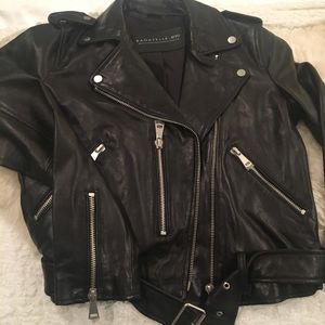 Bagatelle black leather biker jacket, NEW w/tags